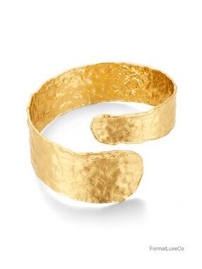 Hammered Chunky Adjustable Upper Arm Cuff Bracelet Boho Statement Gold Plated